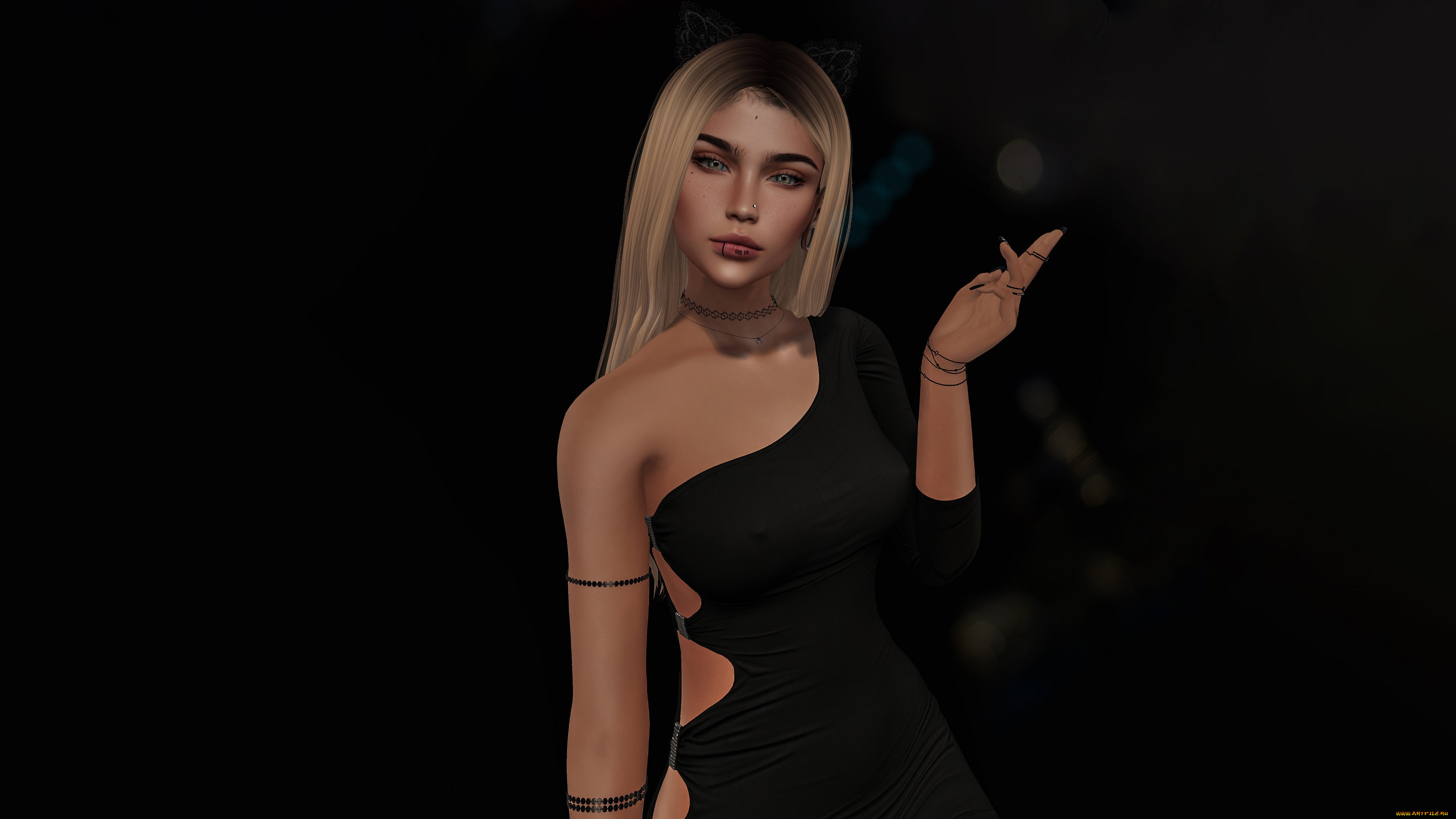 3 ,  , people, girl, sexy, long, hair, dress, beautiful, pretty, blonde, rendering, attractive, handsome, cat, ears